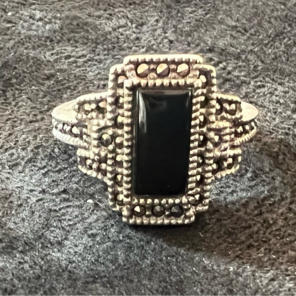 JUDITH JACK MARQUISATE AND BLACK ONYX COCKTAIL RING